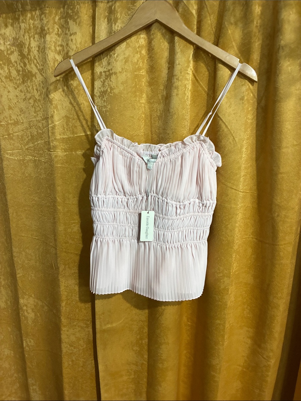 Favorite Daughter Pale Pink Pleated Smocked Cami